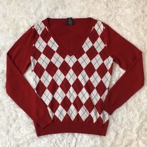 New York & Company red and white Checkered Sweater